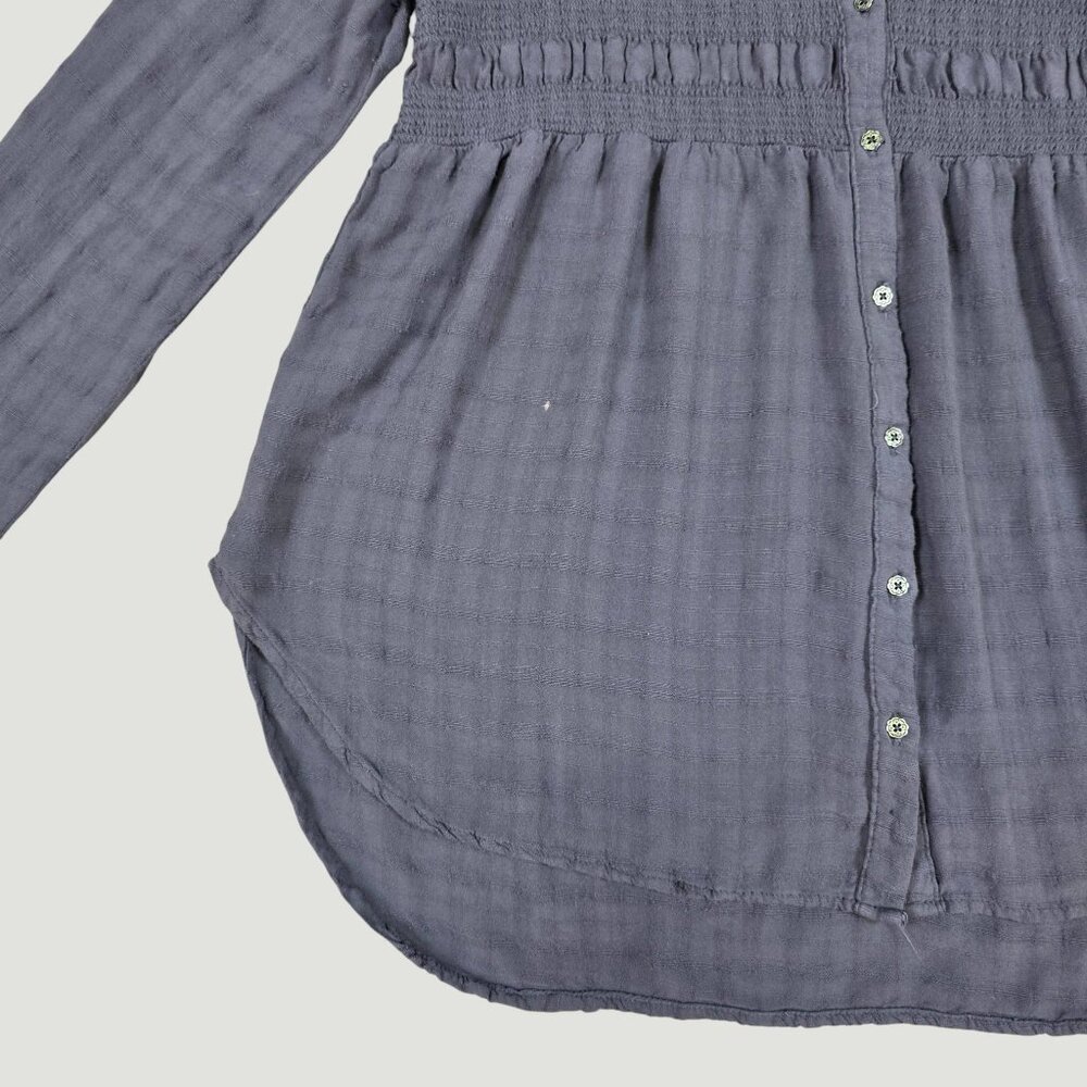 Boho Smocked Tunic Blouse Gray Medium - Picture 10 of 16